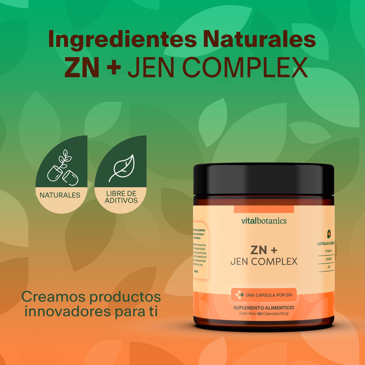 ZN + JEN COMPLEX | Vitamina C, Jengibre, Zinc.