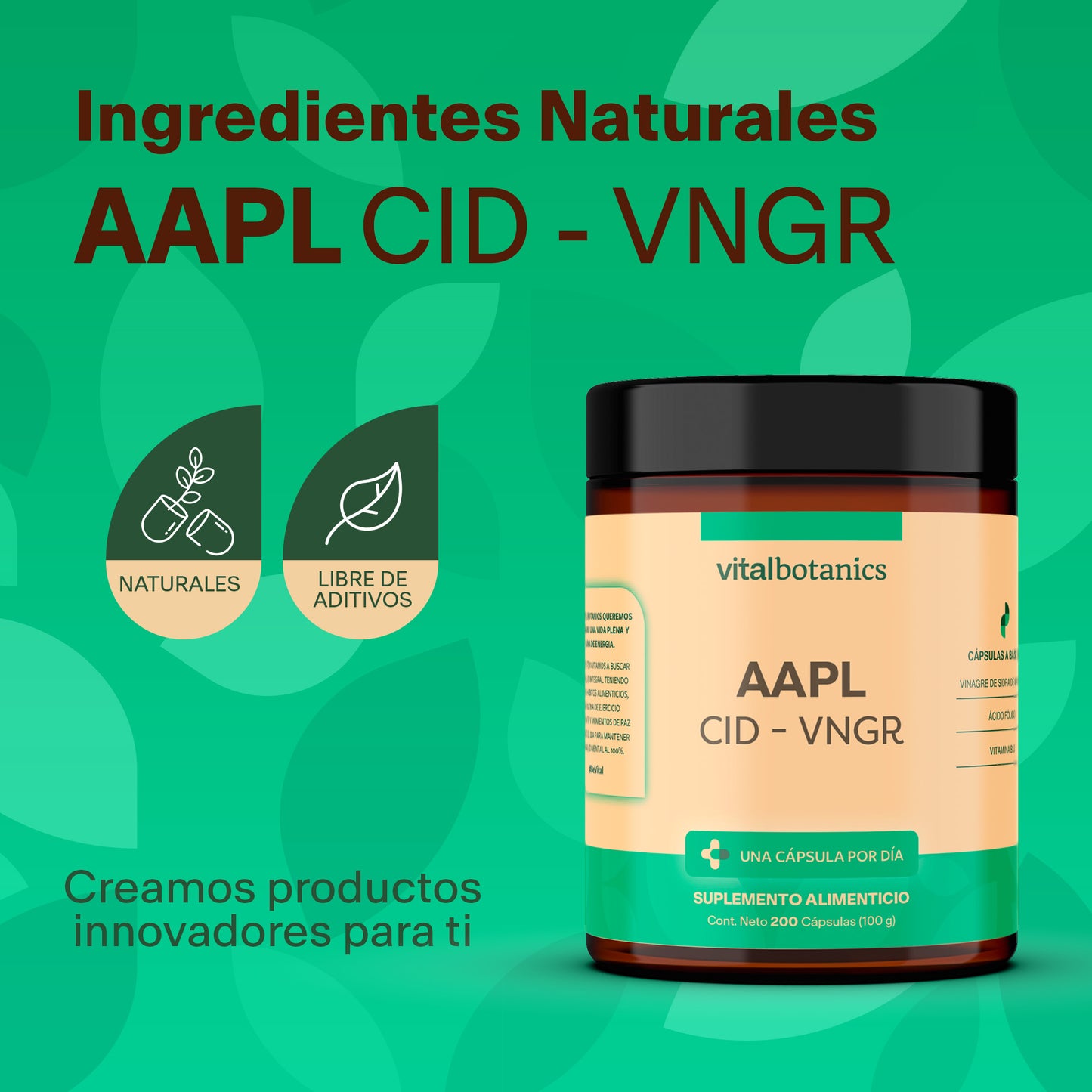 AAPL CID VNGR | Vinagre de Sidra de Manzana, Ácido Fólico y Vitamina B12