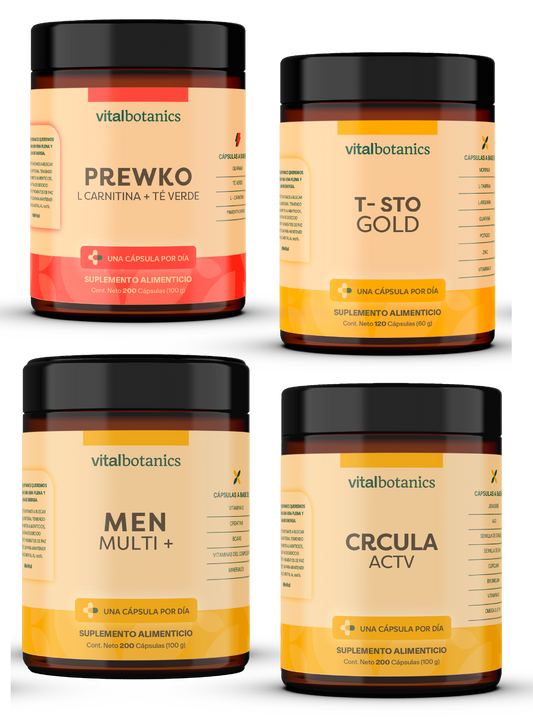 KIT MEN COMPLETE | POTENCIALIZADOR | T-STO GOLD, MEN MULTI +, CRCULA ACTV, PREWKO