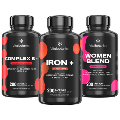 Kit Women Antifatigue Vitalbotanics – Iron+, Women Blend y Complex B+ en un solo kit