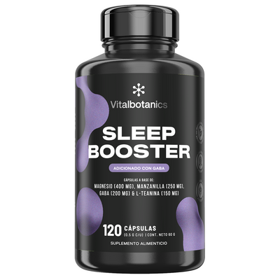 Frasco de Sleep Booster Vitalbotanics – cápsulas para dormir con GABA y Manzanilla