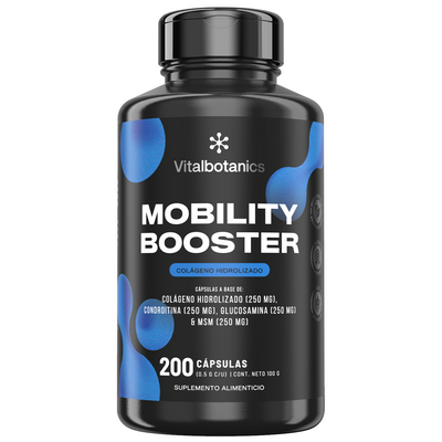 Frasco de Mobility Booster Vitalbotanics – Colágeno, Glucosamina, Condroitina y MSM en cápsulas