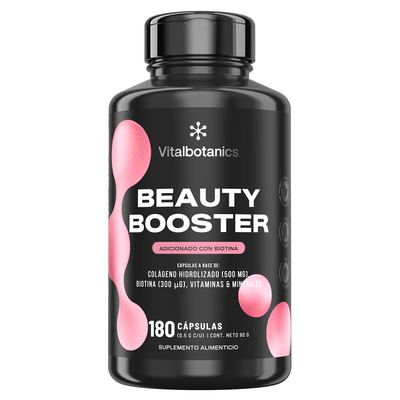 Frasco de Beauty Booster Vitalbotanics – Colágeno con Biotina, Vitamina C y Zinc en cápsulas