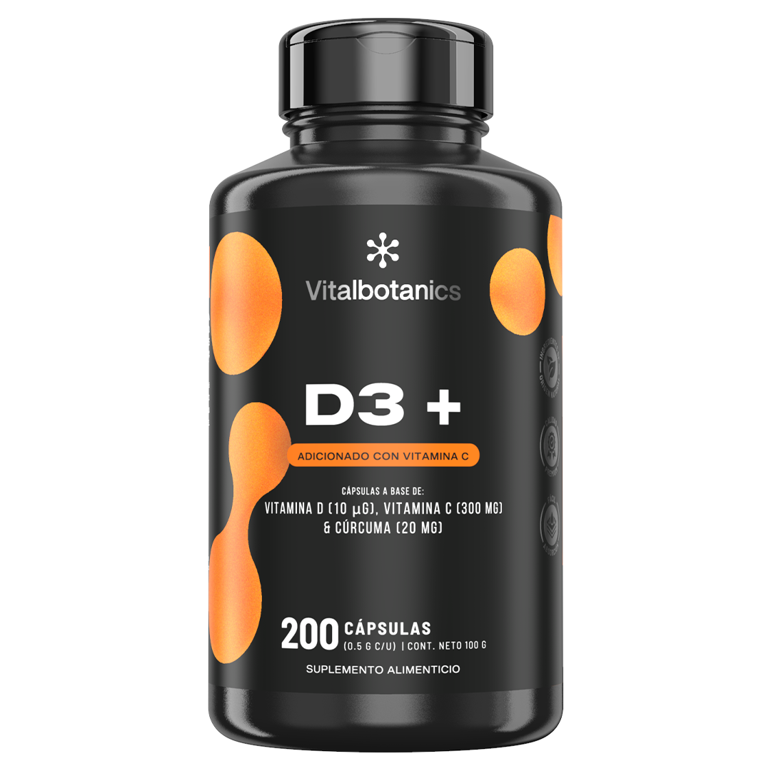 D3+ | Vitamina D3 con Vitamina C y Cúrcuma - Sistema Inmune y Huesos