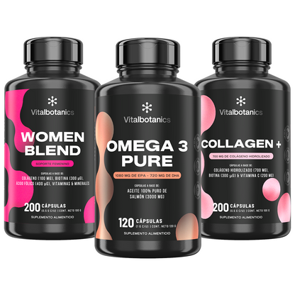 Kit Beauty Total Vitalbotanics – Collagen+, Women Blend y Omega 3 Pure en un solo kit