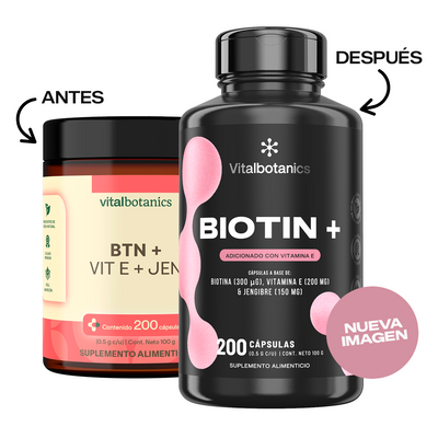 Biotin+ | Biotina con Vitamina E y Jengibre en Cápsulas