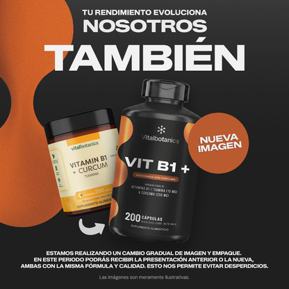 Suplemento Vit B1+ Vitalbotanics – 200 cápsulas de Vitamina B1 con Cúrcuma
