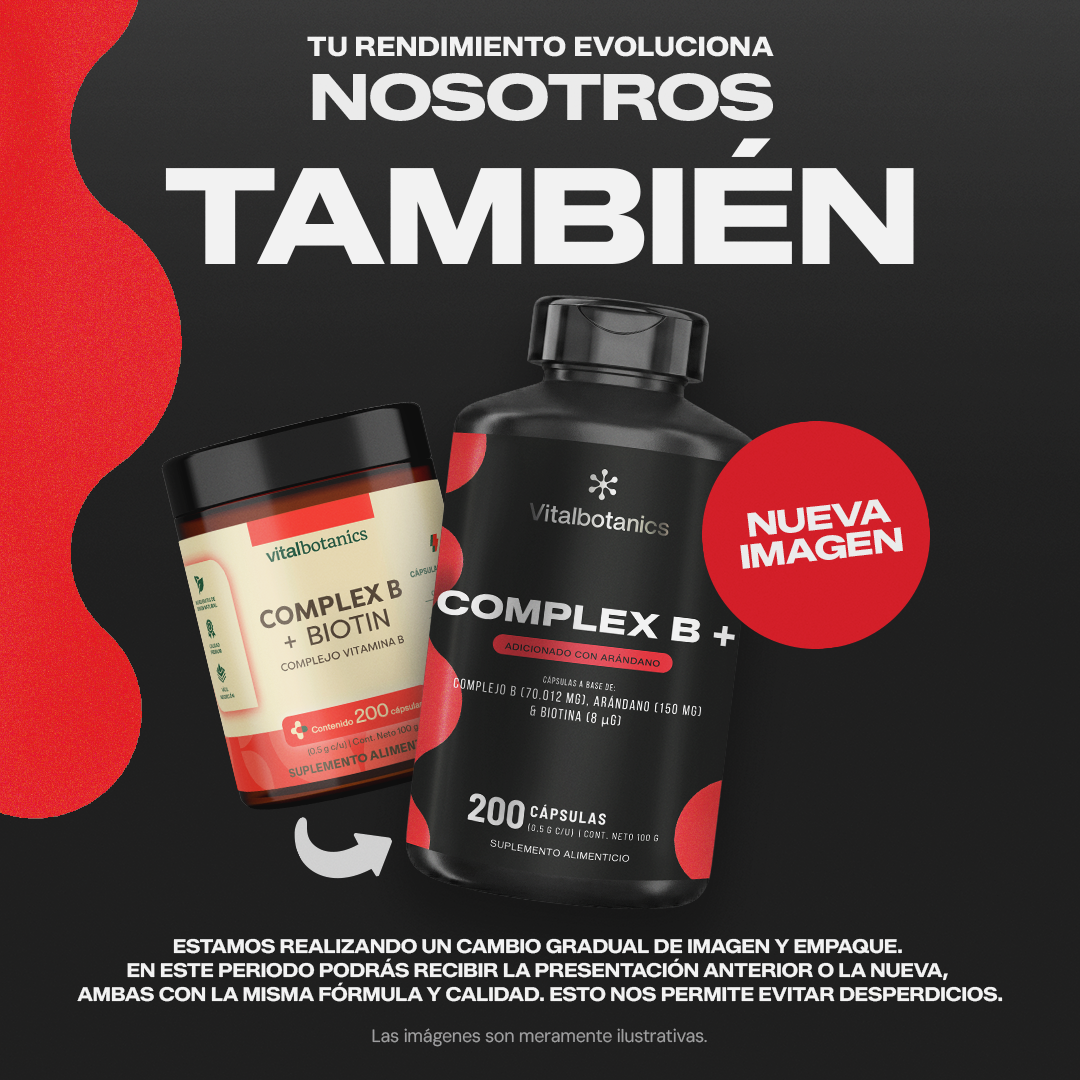 Complex B+ 200 cápsulas Vitalbotanics – vitaminas B1 a B12 con arándano natural