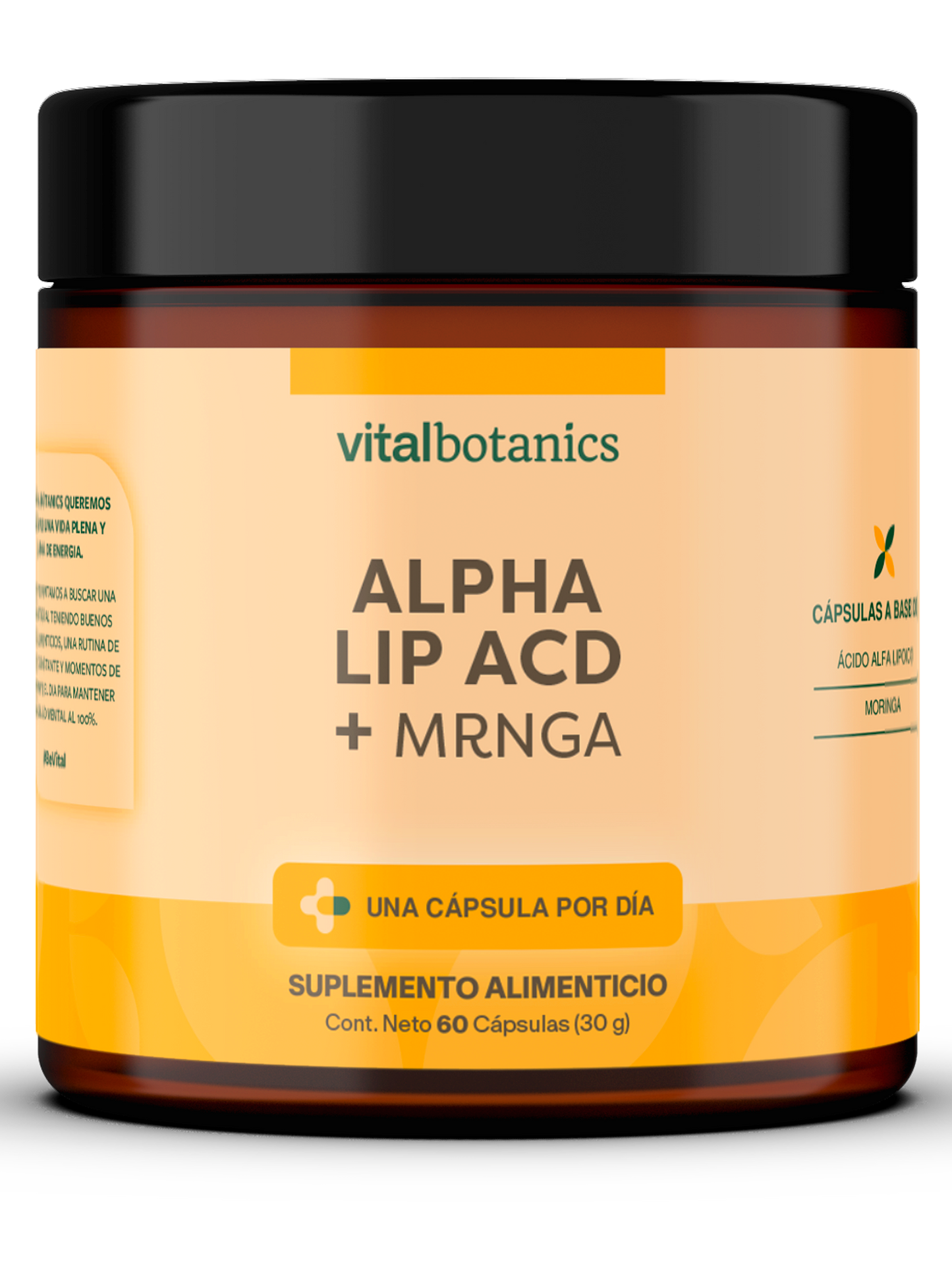 ALPHA LIP ACD + MRNGA | 60 cápsulas. VitalBotanics Suplemento alimenticio a base de Acido Alfa Lipoico. Suplementos Alimenticios. Multivitaminico. Vitaminas para Mujer y Hombre.