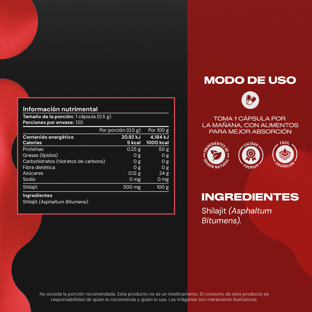 Shilajit Pure | Shilajit Puro - 500 mg por Cápsula