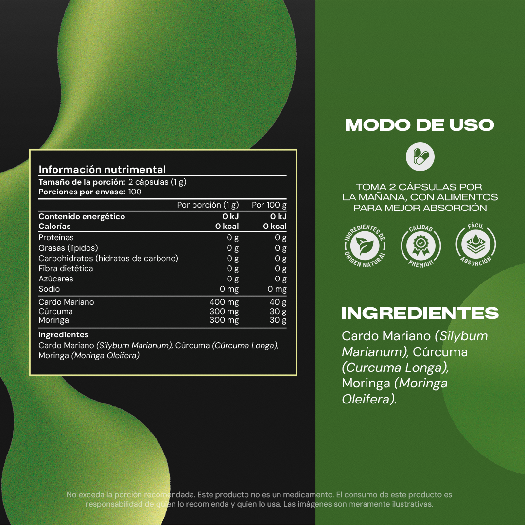 Tabla nutrimental de Liver Booster – Cardo Mariano y Cúrcuma por cápsula