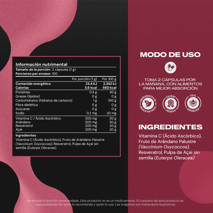 Resveratrol+ | Resveratrol con açai y arándano - VitalBotanics
