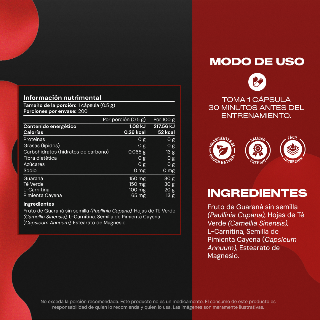 Pre Work Booster | Guaraná con L-Carnitina y Té Verde - Pre-Entreno Natural