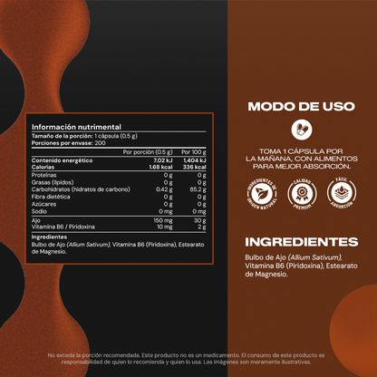 Vit B6+ | Vitamina B6 Piridoxina con Ajo - Neurotransmisores y Energía
