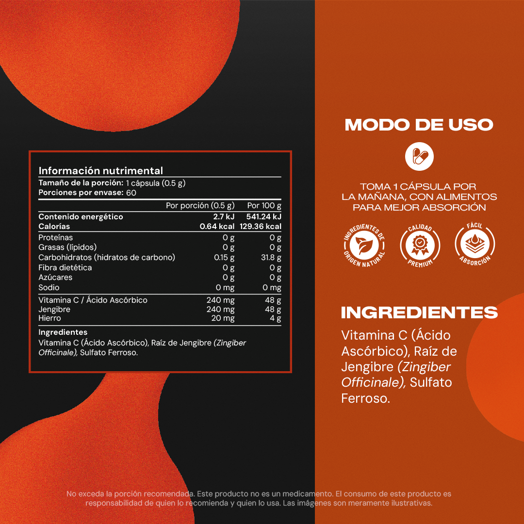Iron+ | Hierro 20 mg con Vitamina C y Jengibre