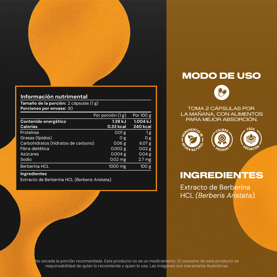 Berberine Pure | Berberina HCL - 500 mg por Cápsula