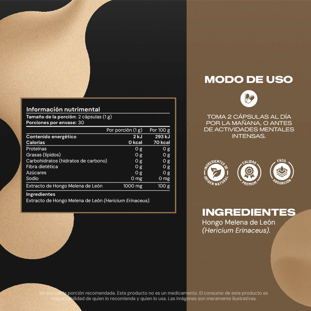 Lion's Mane Pure | Extracto de Melena de León - Memoria y Función Cognitiva