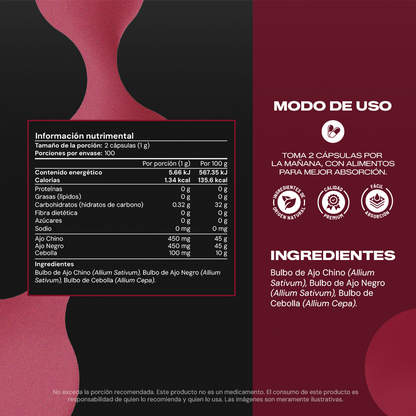 GARLIC + Ajo Chino, Ajo Negro y Cebolla | 200 Cápsulas