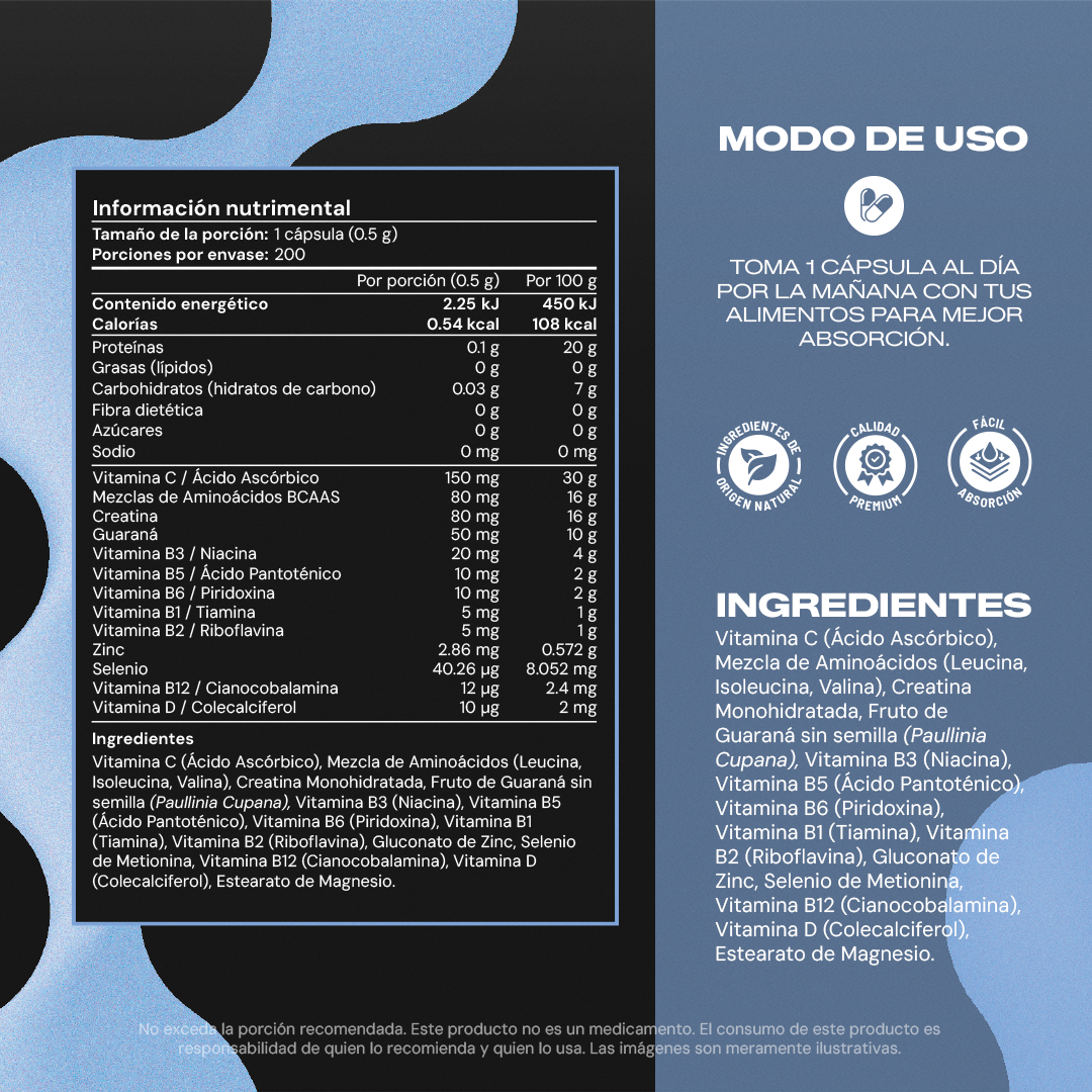 Men's Multivitamin | Creatina, Guaraná, Zinc y Vitaminas B en Cápsulas