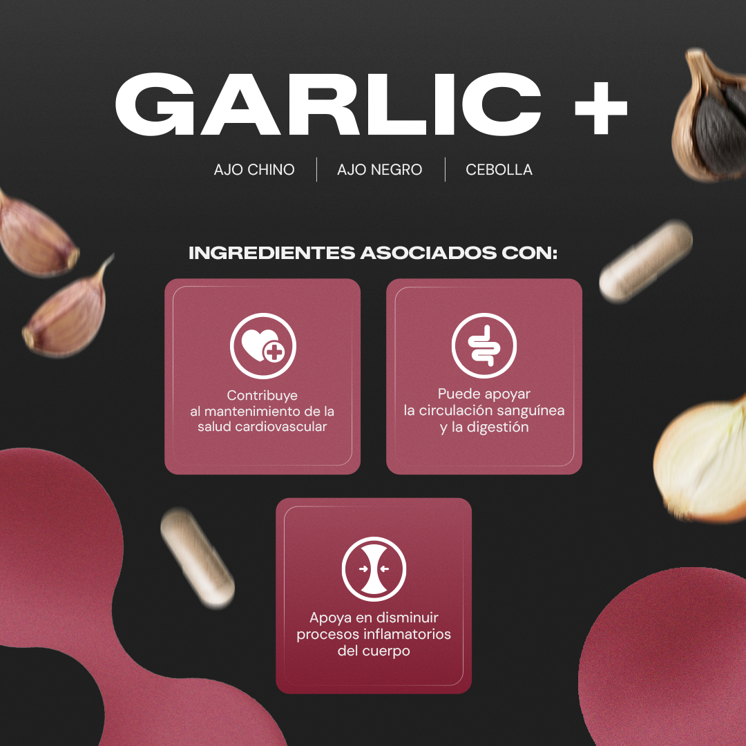 GARLIC + Ajo Chino, Ajo Negro y Cebolla | 200 Cápsulas