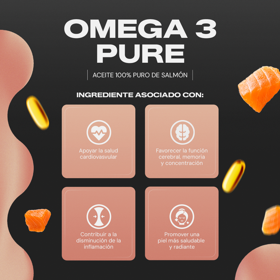 Omega 3 Pure | Aceite de Salmón con 1080 mg EPA y 720 mg DHA - Puro