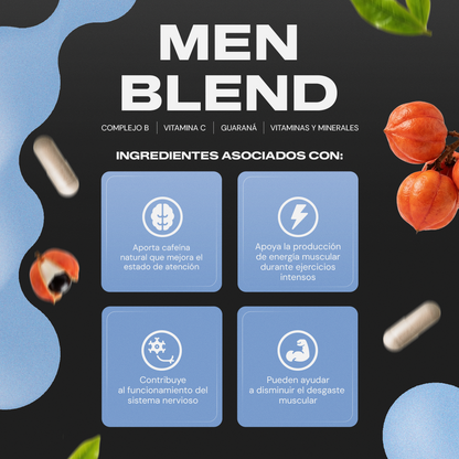 Hombre activo con Men Blend 200 cápsulas Vitalbotanics – vitalidad masculina natural