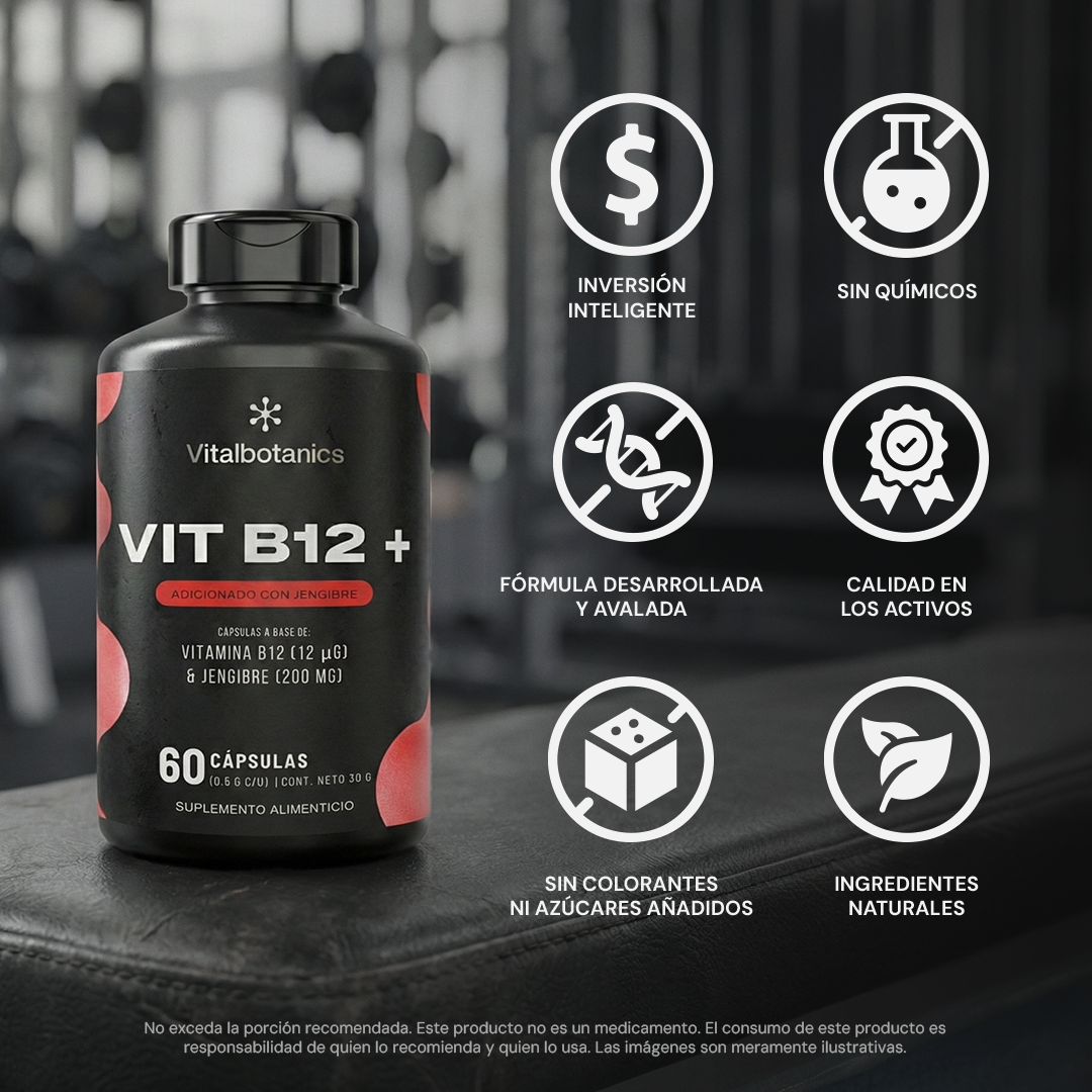 Características de Vit B12+ – Vitamina B12 y Jengibre de origen natural sin rellenos