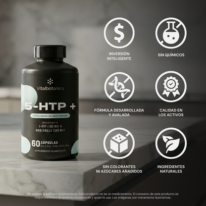 Características 5HTP+ Vitalbotanics – 5-HTP puro con Manzanilla sin rellenos