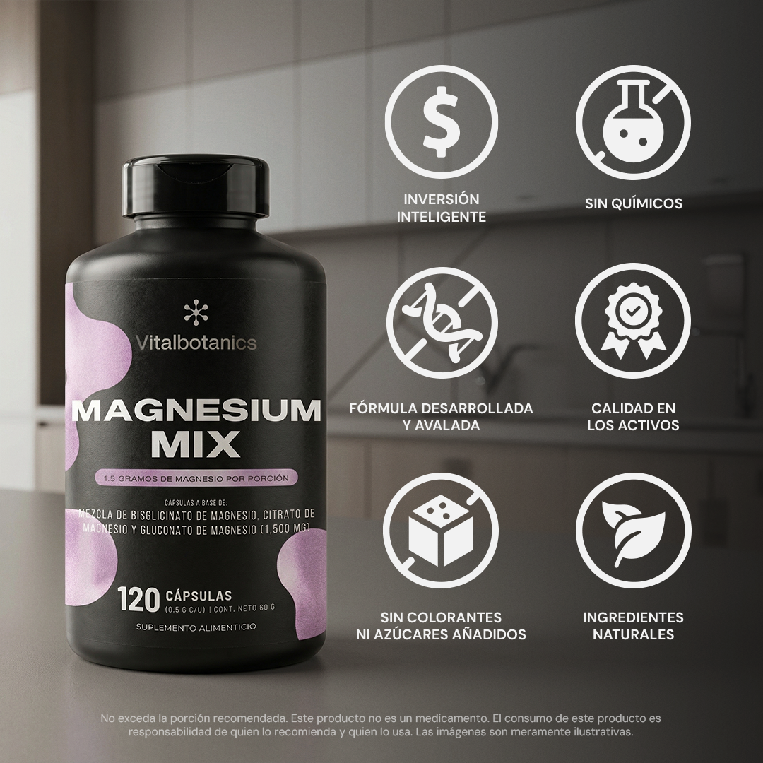 Características Magnesium Mix+ Vitalbotanics – triple magnesio sin rellenos