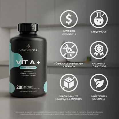 Características Vit A+ Vitalbotanics – Vitamina A y L-Tirosina sin rellenos