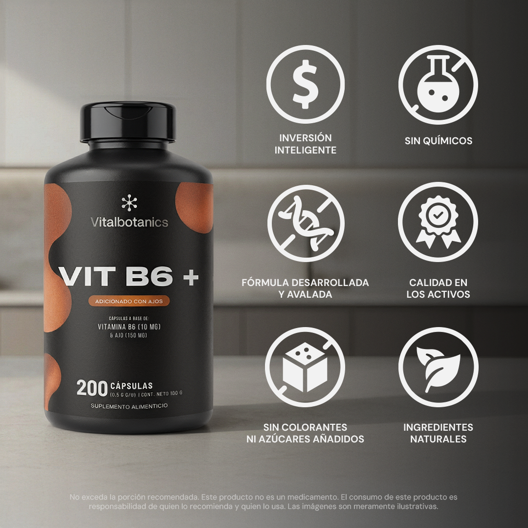 Vit B6+ | Vitamina B6 Piridoxina con Ajo - Neurotransmisores y Energía
