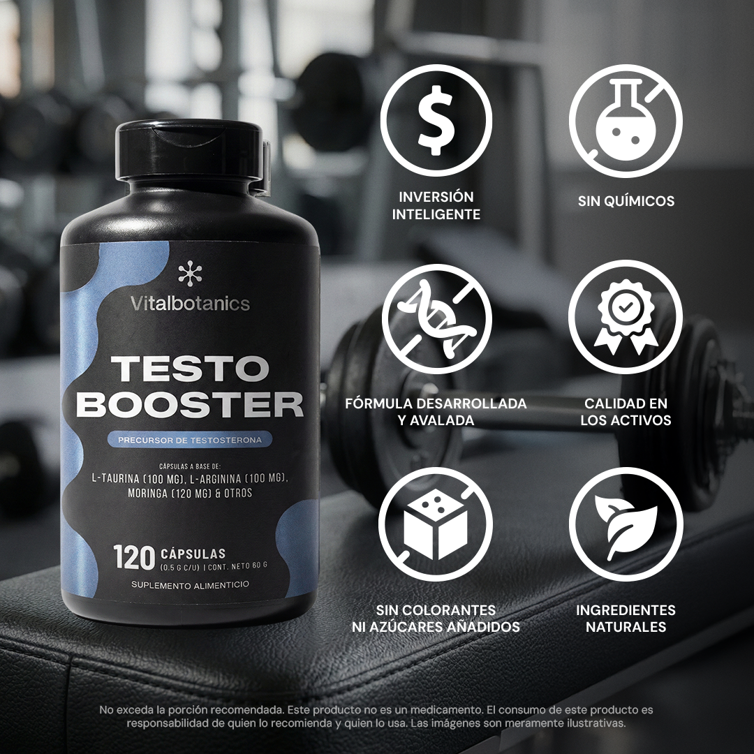 Iconos Testo Booster 120c – Moringa, L-Arginina, Guaraná, Zinc y Vitamina D Vitalbotanics