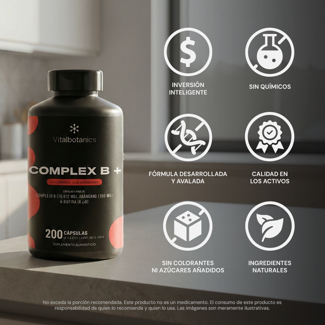 Iconos Complex B+ Vitalbotanics – Biotina, Arándano y vitaminas B sin rellenos