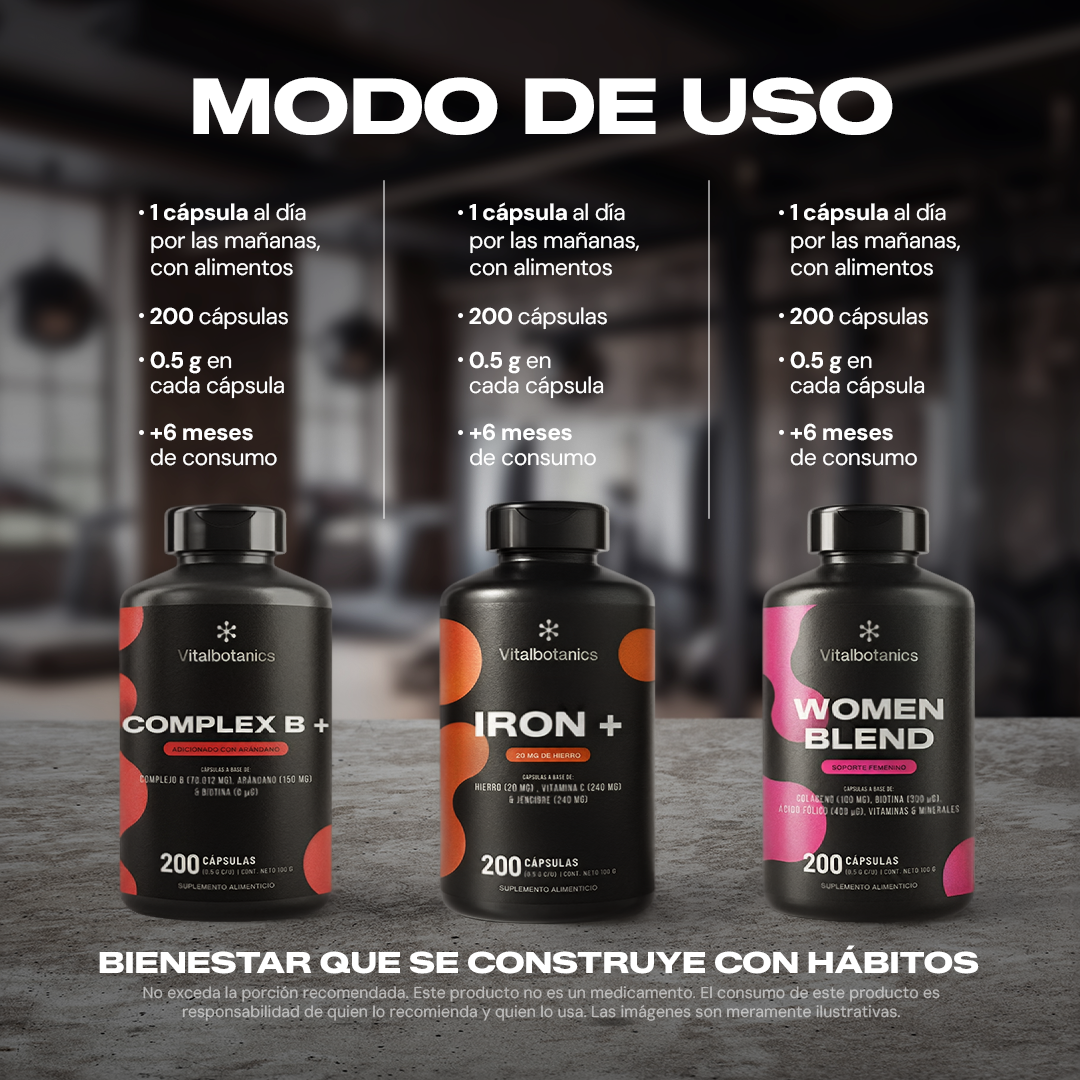 Modo de uso del Kit Women Antifatigue Vitalbotanics – cómo tomar los 3 suplementos