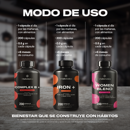 Modo de uso del Kit Women Antifatigue Vitalbotanics – cómo tomar los 3 suplementos