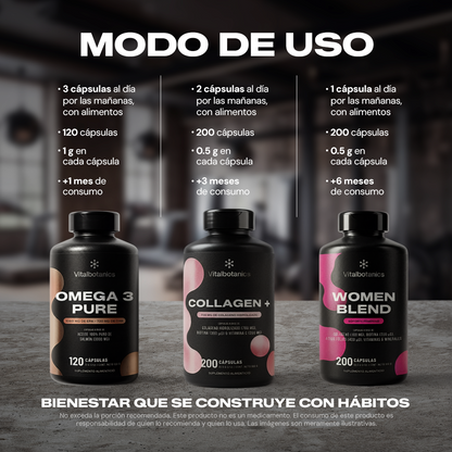 Modo de uso Kit Beauty Total Vitalbotanics – cómo tomar los 3 suplementos