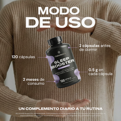 Modo de uso de Sleep Booster Vitalbotanics – 1 a 2 cápsulas antes de dormir
