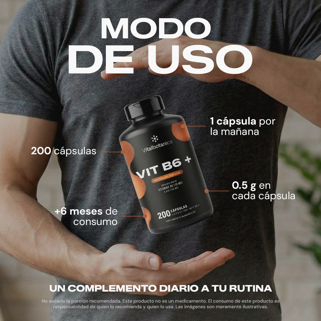 Vit B6+ | Vitamina B6 Piridoxina con Ajo - Neurotransmisores y Energía