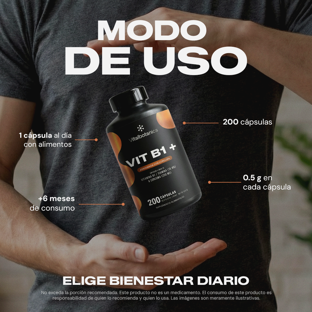 Modo de uso de Vit B1+ Vitalbotanics – 1 cápsula al día, suministro para 6 meses