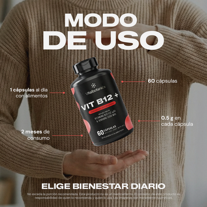 Modo de uso de Vit B12+ Vitalbotanics – dosis recomendada de Vitamina B12 con Jengibre