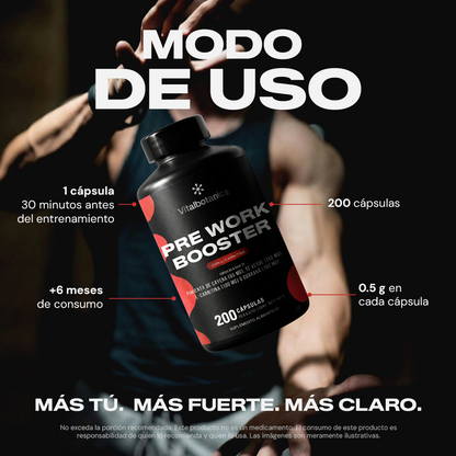 Modo de uso Pre Work Booster Vitalbotanics – 1 cápsula 30 minutos antes del entrenamiento