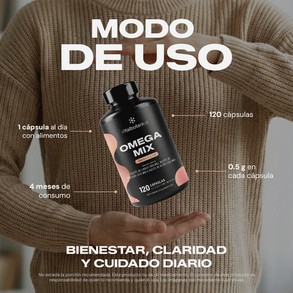 Modo de uso de Omega Mix Vitalbotanics – dosis recomendada de Omega 3 6 y 9