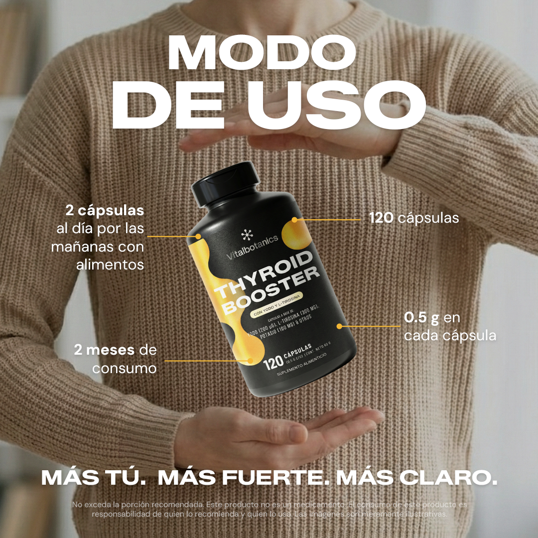 Modo de uso Thyroid Booster 120c Vitalbotanics – 2 cápsulas al día suministro 2 meses