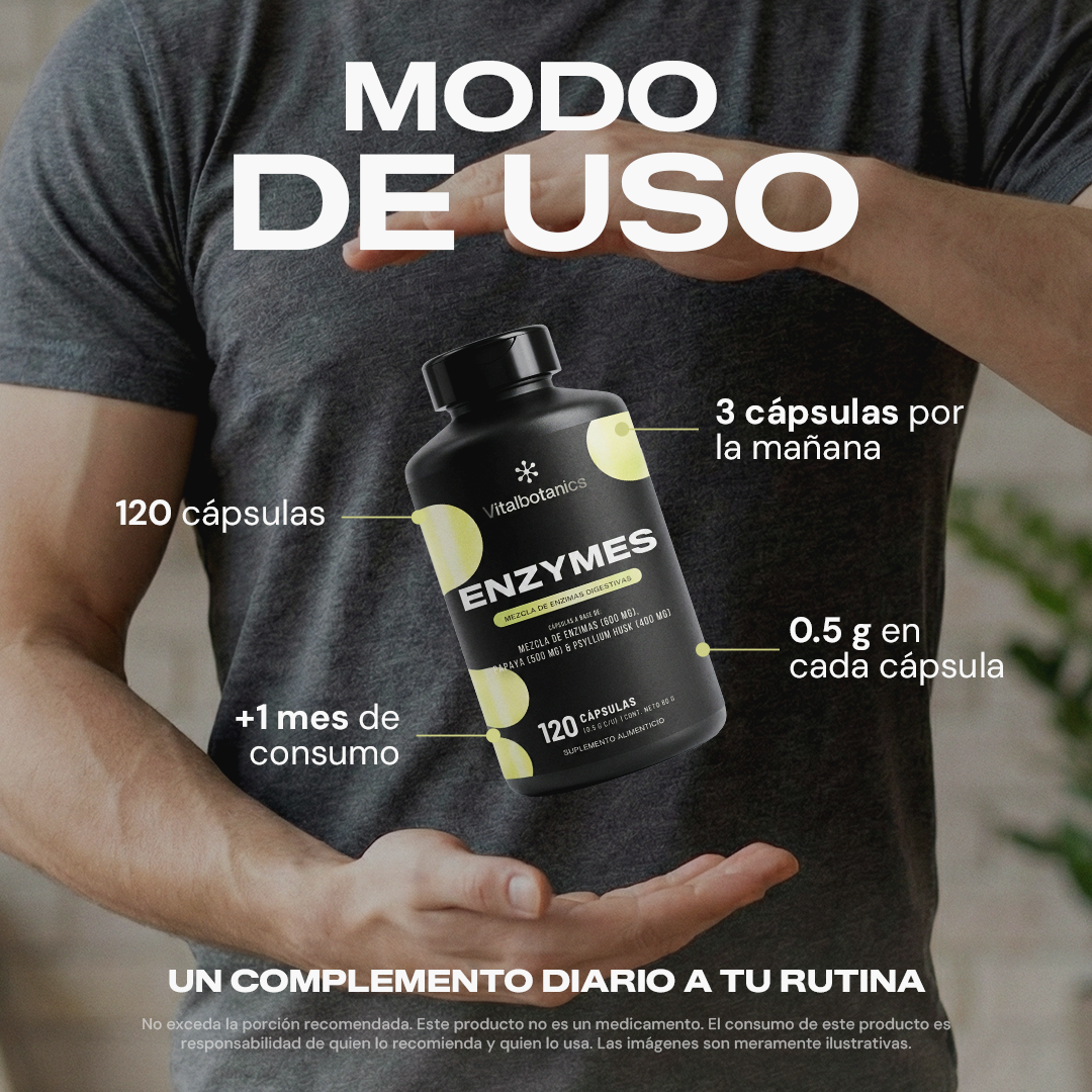Modo de uso y dosis recomendada de enzimas digestivas en cápsulas Vitalbotanics