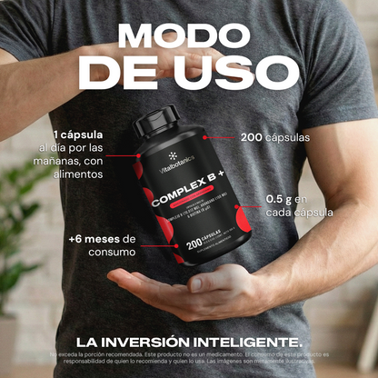Modo de uso Complex B+ 200 cápsulas Vitalbotanics – 1 cápsula al día suministro 6 meses