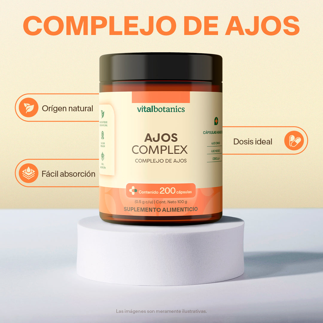 AJOS COMPLEX | Complejo de Ajo Chino, Ajo Negro y Cebolla – 200 Cápsulas