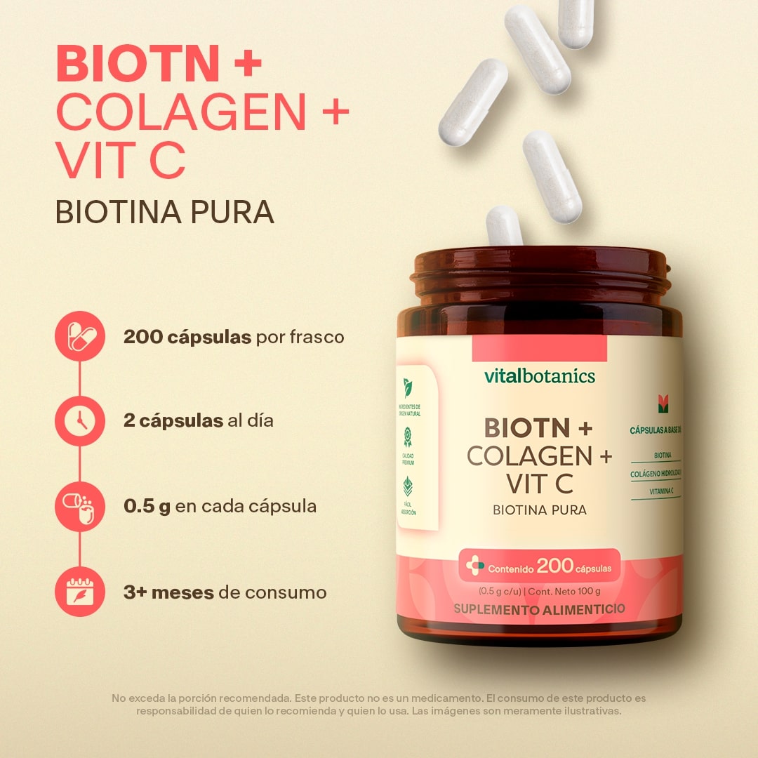 Biotina, Colágeno, Vitamina C en Cápsulas