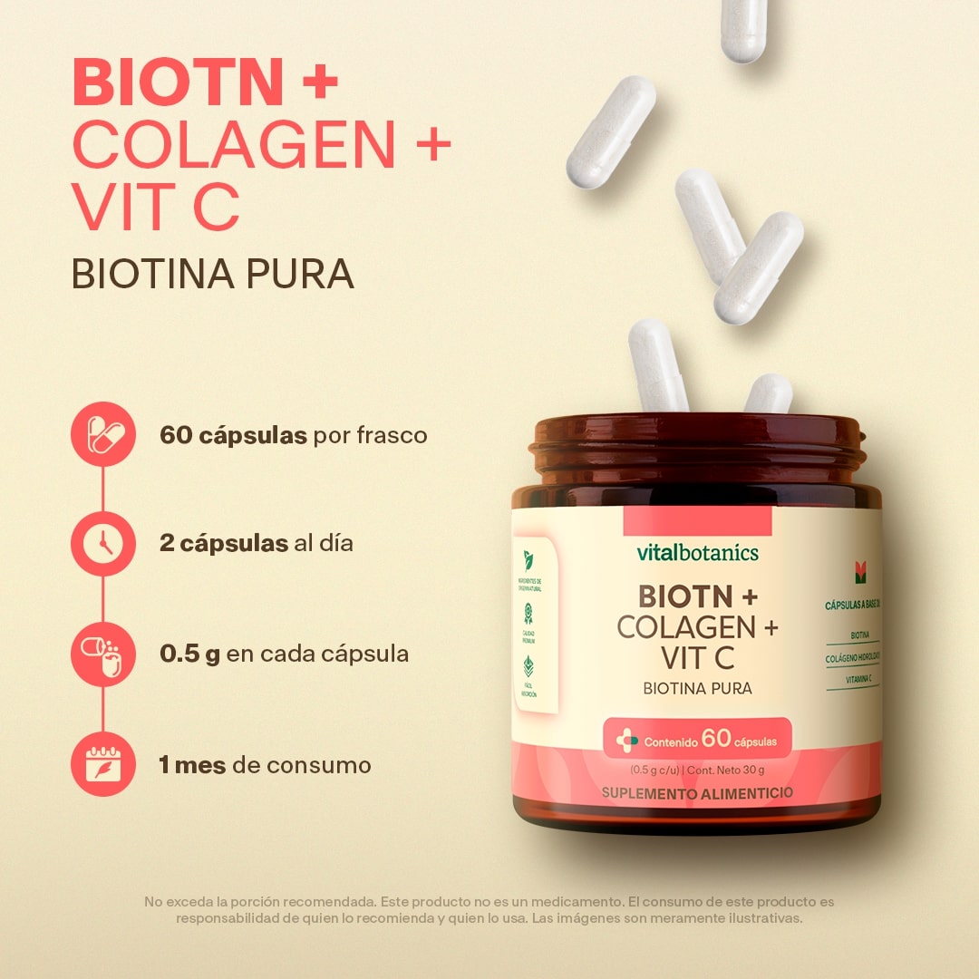 Biotina, Colágeno, Vitamina C en Cápsulas