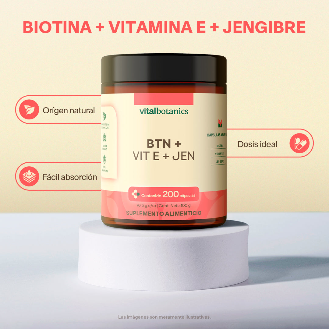 Biotina, Vitamina E, Jengibre en Cápsulas