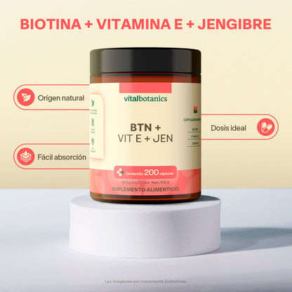Biotina, Vitamina E, Jengibre en Cápsulas